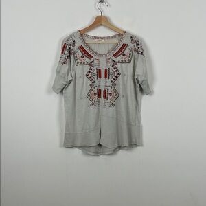Sundance Southwestern Embroidered High Low Pullover Women's S Gray Tunic Top